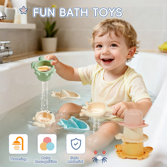 AMCHSURI sea animal stacking toys encourage sorting and color recognition during bath time