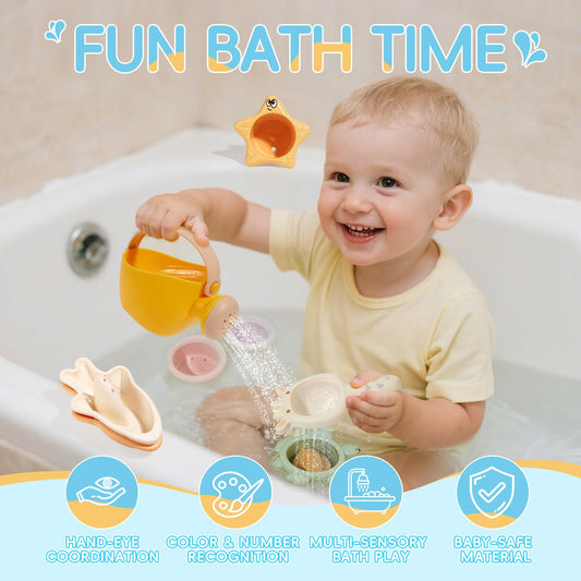 AMCHSURI stacking cups bath toy promotes color recognition and counting