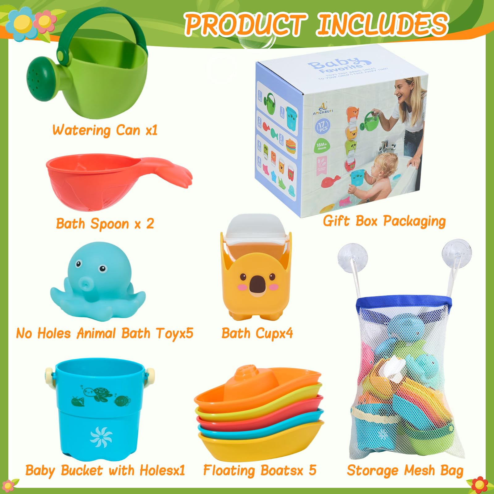 AMCHSURI suction-base cups attach securely to walls for versatile bath play
