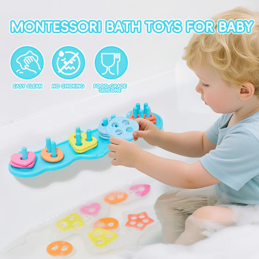 AMCHSURI bath toys with 20 textured floating pieces for sensory bath play.