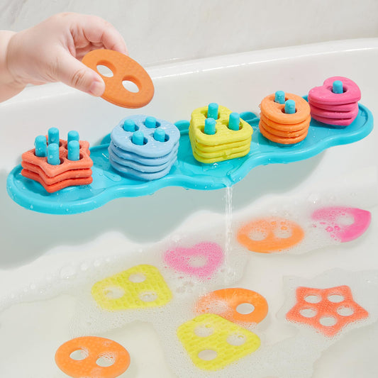AMCHSURI toddler bath toys color sorter pieces for early color recognition during baths.