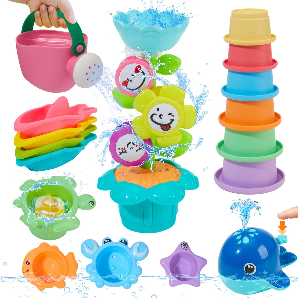 AMCHSURI Flower Waterfall toy attached to tub wall for hand-eye coordination play