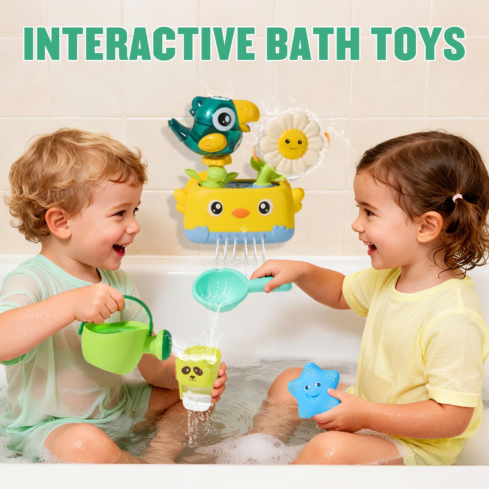 AMCHSURI two rotating waterfall cups encourage cause-and-effect water play.
