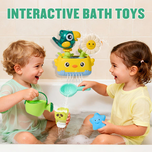 AMCHSURI two rotating waterfall cups encourage cause-and-effect water play.
