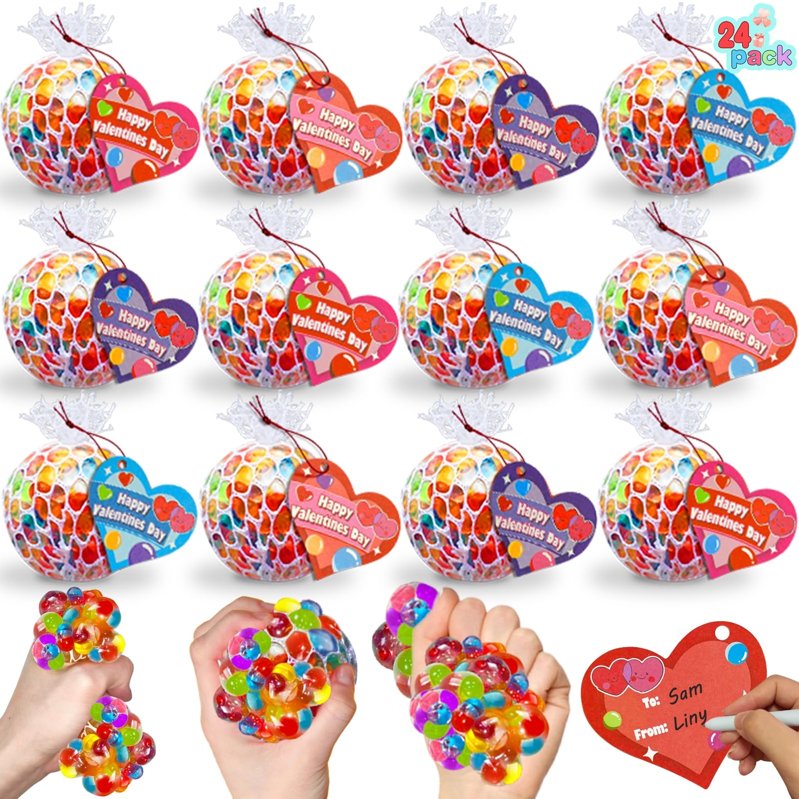 AMENON 24-pack valentines stress balls grape for classroom sharing and focus