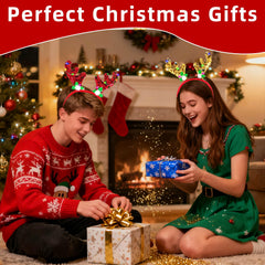 AMENON 3-pack LED Reindeer Headband with colorful sequin antlers enhances celebrations and fun.