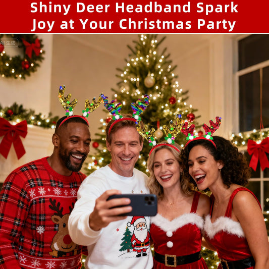 AMENON 3-pack LED Reindeer Headband with gold sequin antlers adds festive shine for photos.