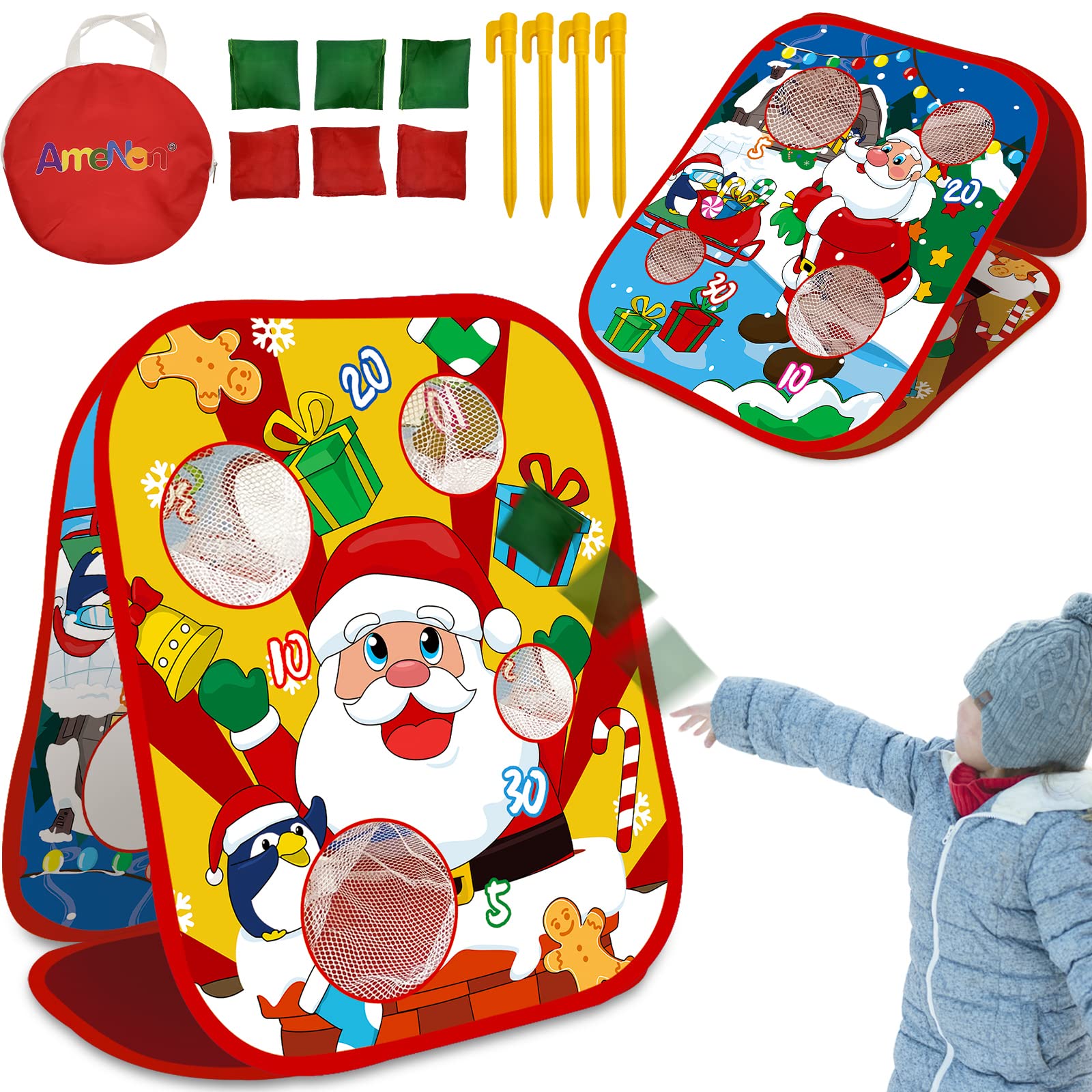 AMENON Christmas cornhole board double-sided design for versatile party fun.