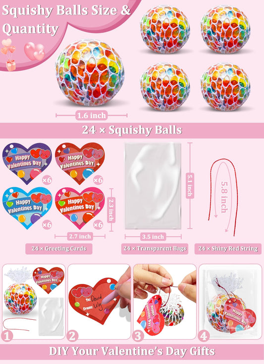 AMENON heart cards valentines design paired with grape stress balls for exchanges