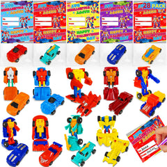 AMENON transforming car robot toys 28-pack for classroom gift exchanges.