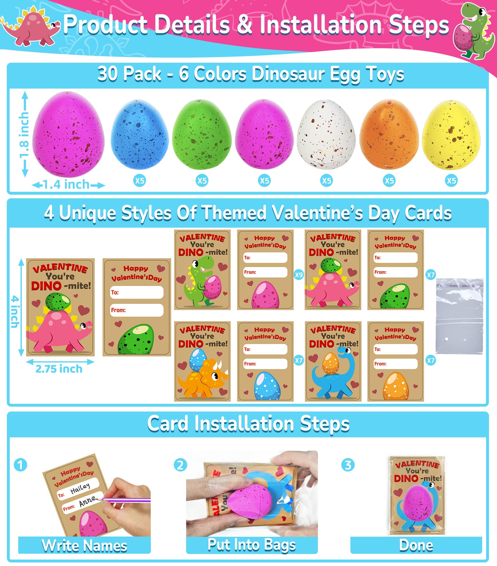 AMENON Valentine cards with dinosaurs for kid-friendly exchanges