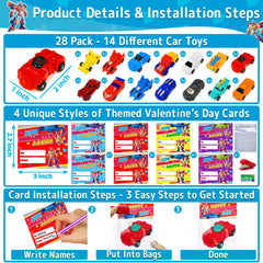 AMENON valentines cards for kids with car toys—easy party favors.