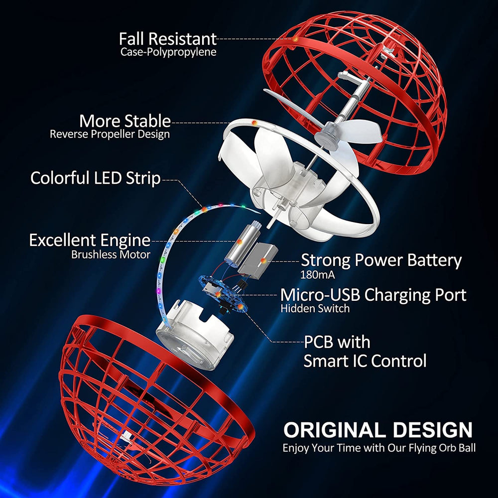 AMERFIST Flying Orb Ball Toy red LED glow for nighttime visibility