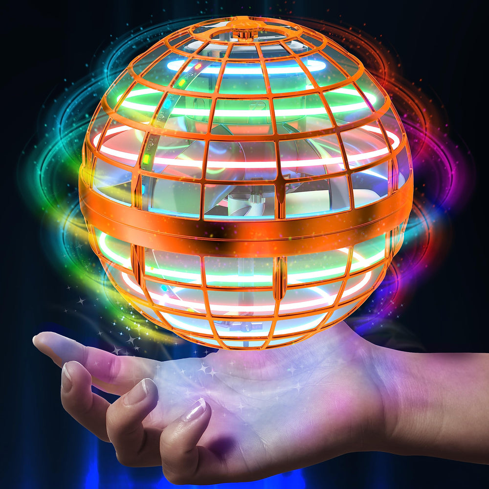 AMERFIST Flying Orb Ball Toy with orange LED glow for outdoor play and night visibility.