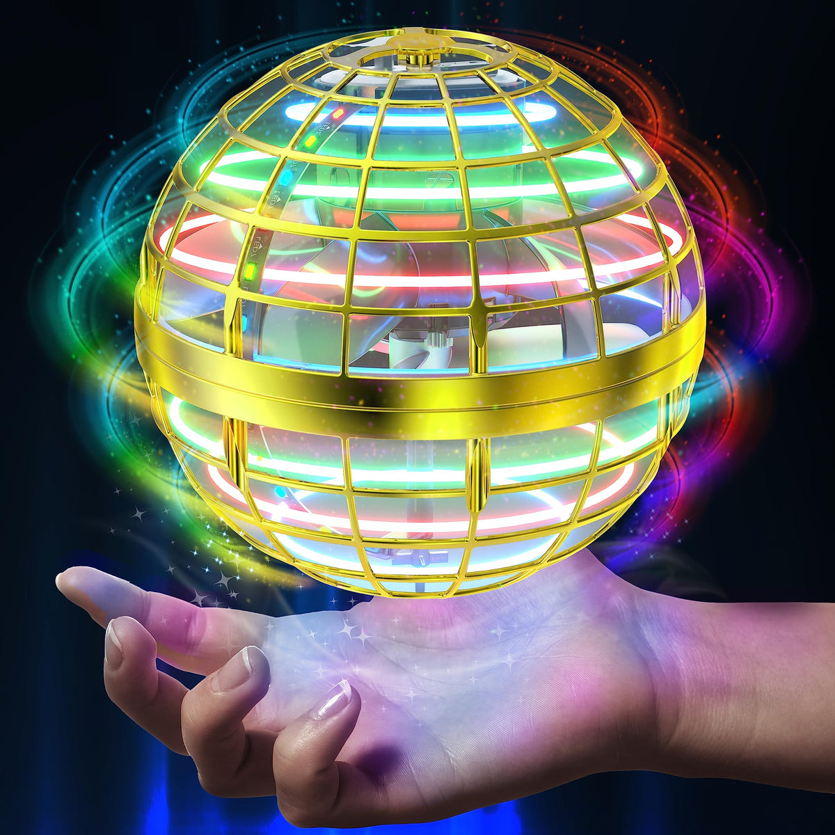 AMERFIST Flying Orb Ball Toy glowing at night with LED for magical aerial play