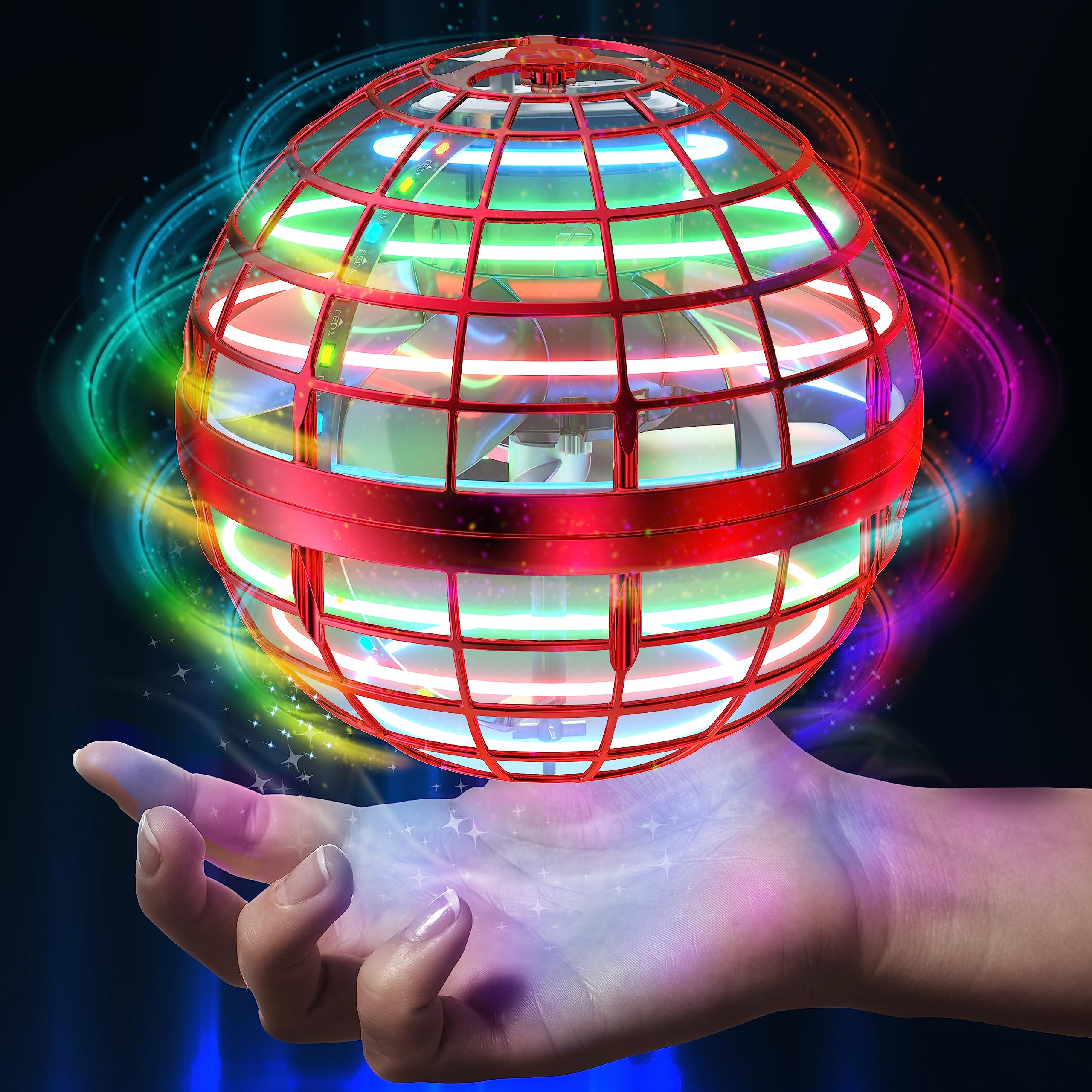 AMERFIST Flying Orb Ball Toy red with RGB LED for dynamic indoor play