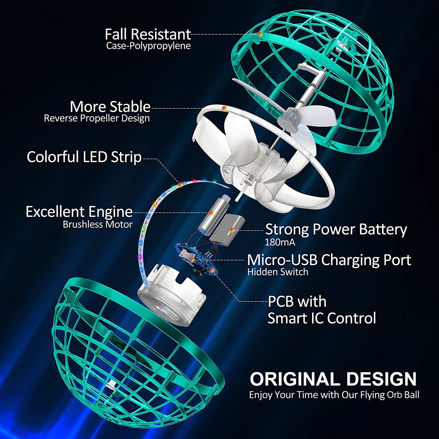 AMERFIST Hover Ball RGB LED lights boost night-time fun.