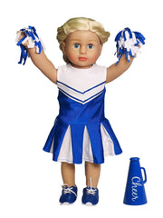 Close-up of detailed stitching on the blue doll outfit