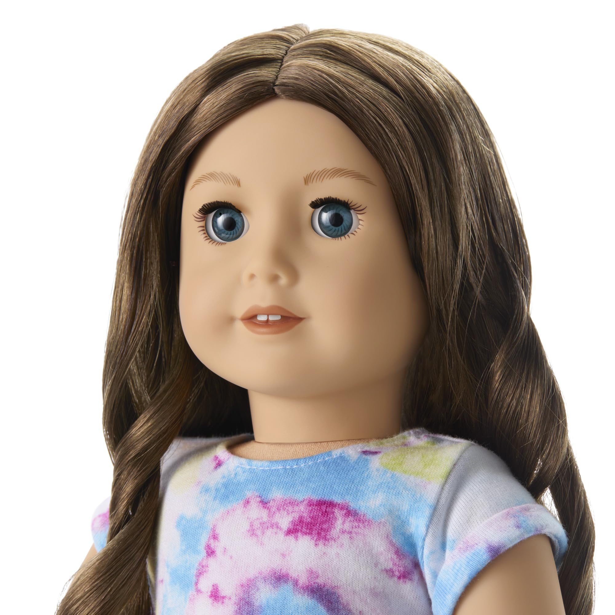 American Girl Truly Me 18-inch doll features long wavy brown hair for versatile hairstyles.