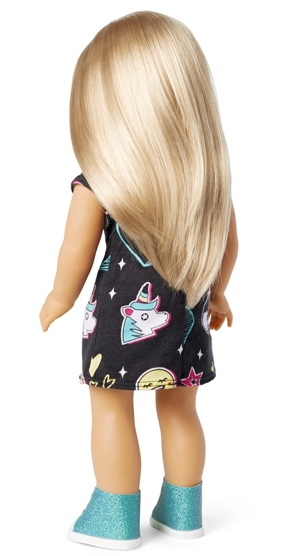 American Girl Truly Me aqua glitter sneakers with pink laces for stylish adventures.