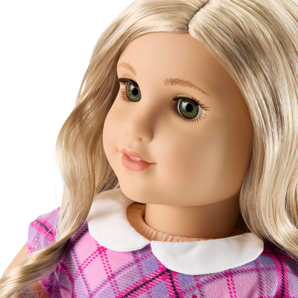 American Girl Truly Me with curly blonde hair invites creative styling and dress-up adventures