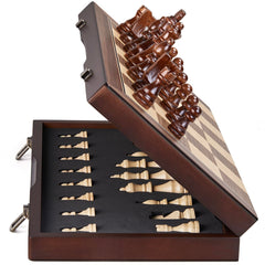 AMEROUS 15-inch magnetic wooden chess board folds for easy travel and play