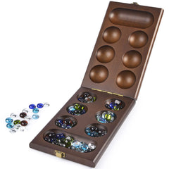 AMEROUS rubber wood construction highlights sturdy, long-lasting Mancala board.
