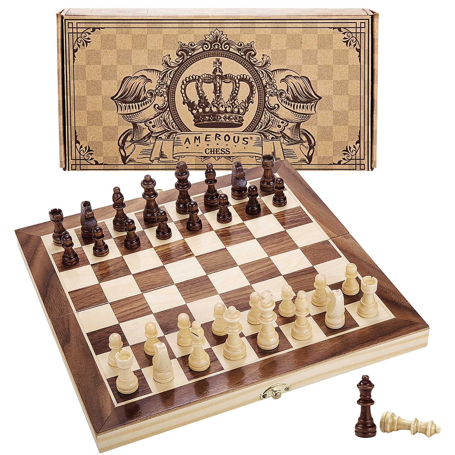 AMEROUS 12x12 magnetic chess board for travel and organized play.