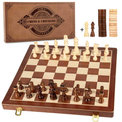 AMEROUS 15-inch folding magnetic chess board for travel and home use.