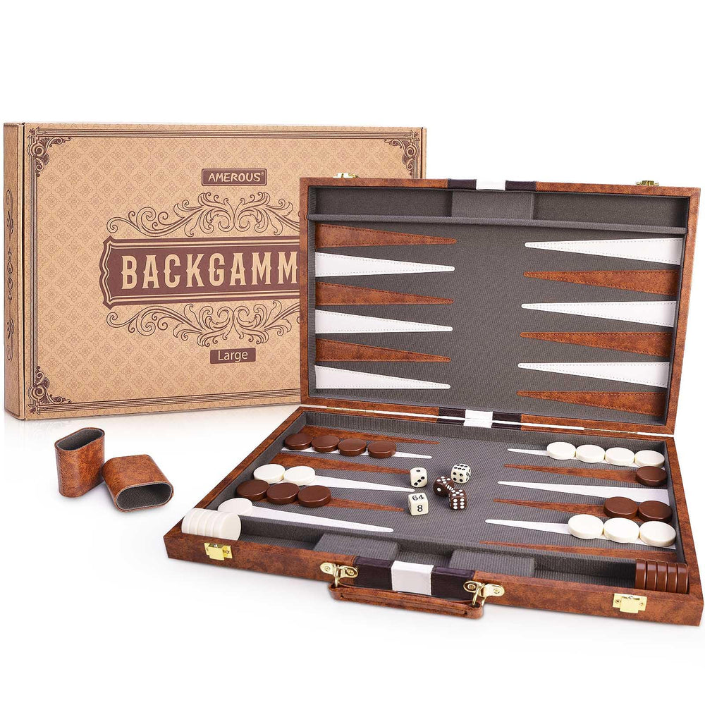 AMEROUS backgammon 18in board closed, portable travel setup for family game nights.