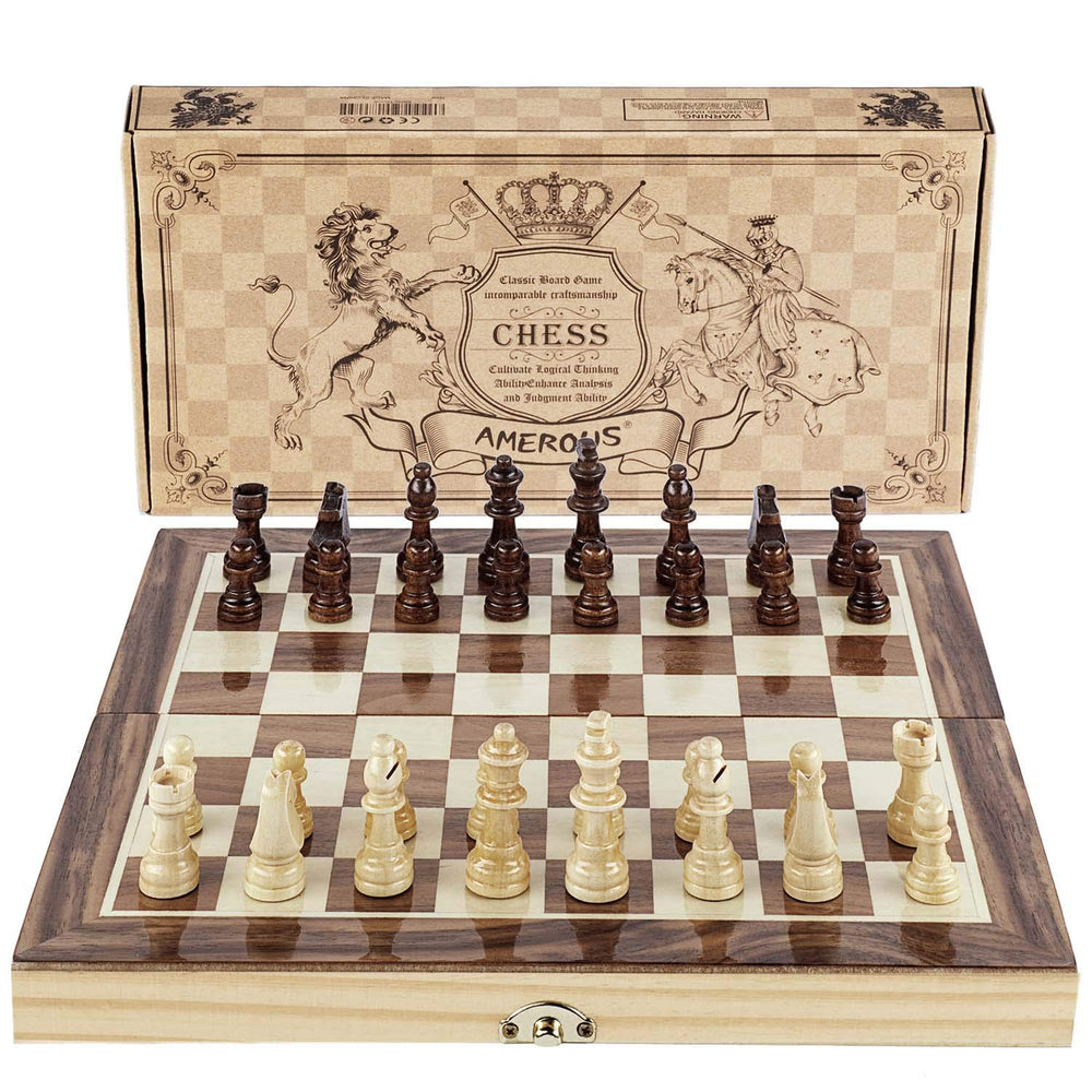 AMEROUS chess set 12x12 folding board for travel-ready play.