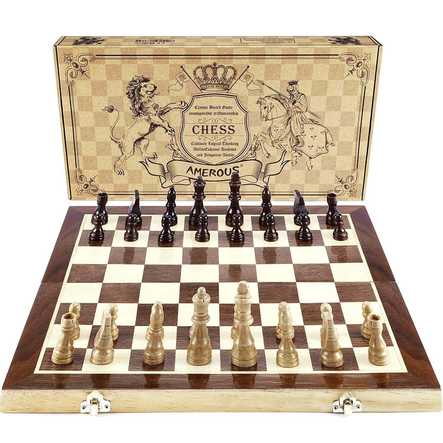 AMEROUS chess set foldable board enables easy transport and storage
