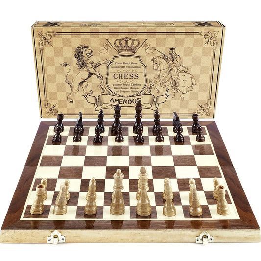 AMEROUS chess set foldable board enables easy transport and storage