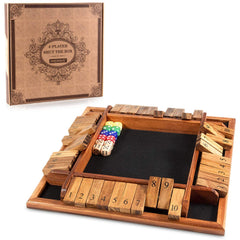 AMEROUS four-way shut the box board offers a durable wooden surface for family play.