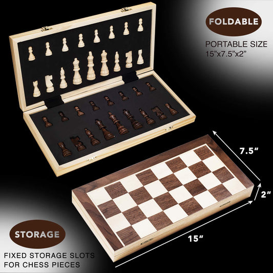 AMEROUS magnetic chess pieces wooden design stay put during movement.