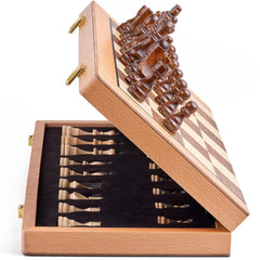 AMEROUS magnetic wooden chess set folding board prevents lost pieces during travel.