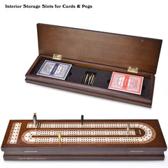 AMEROUS cribbage set with metal pegs and two card decks.