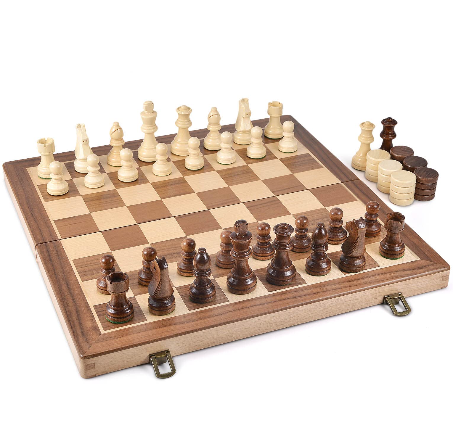 AMEROUS wooden checkers pieces for classic 2 in 1 play sessions