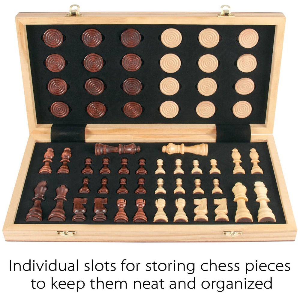 AMEROUS wooden chess board opened for full play and checkers