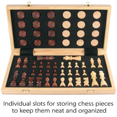 AMEROUS wooden chess board opened for full play and checkers