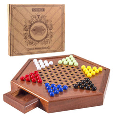 AMEROUS wooden Chinese Checkers board with smooth finish for family play.