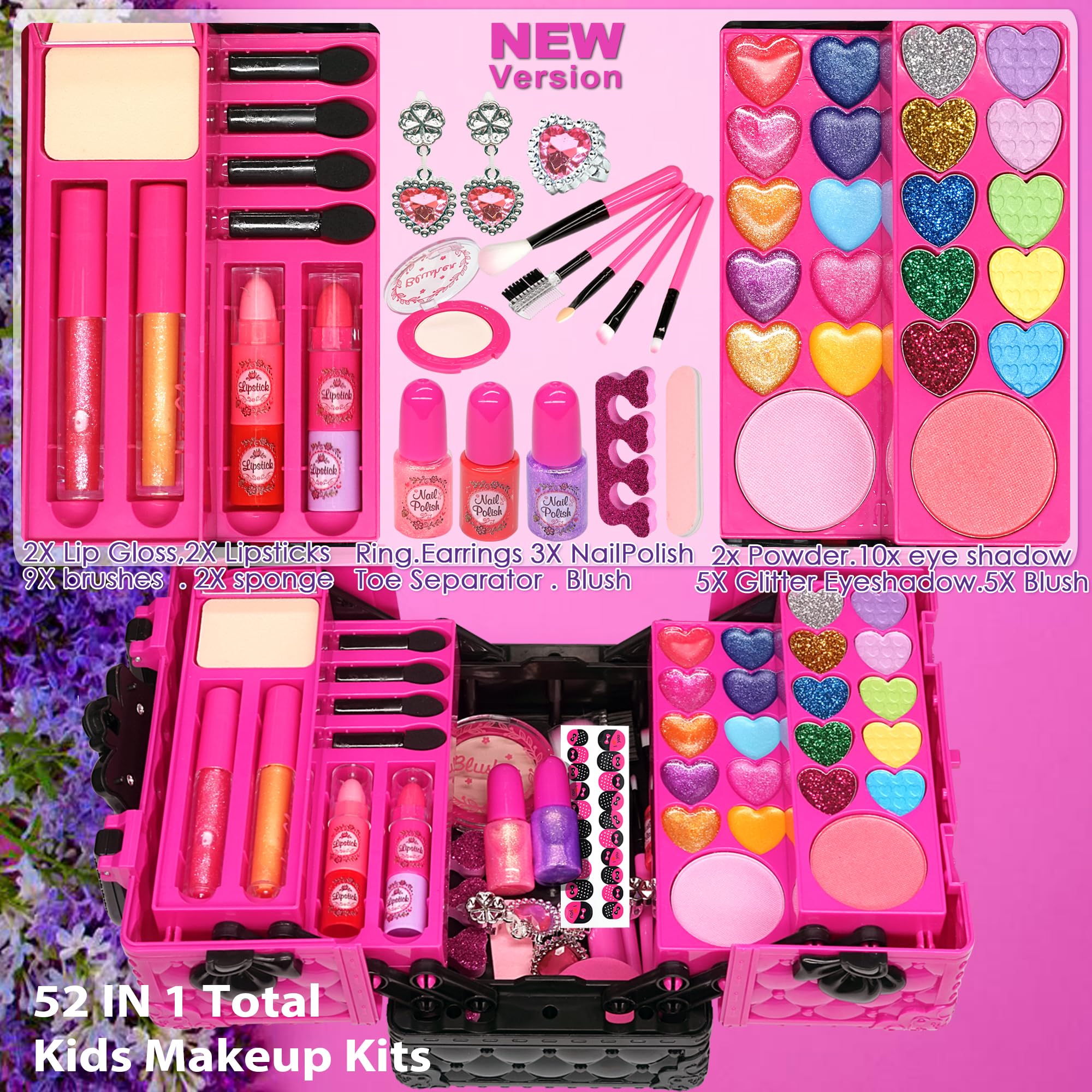 Amerrly kids makeup kit compartments keep cosmetics organized during play.