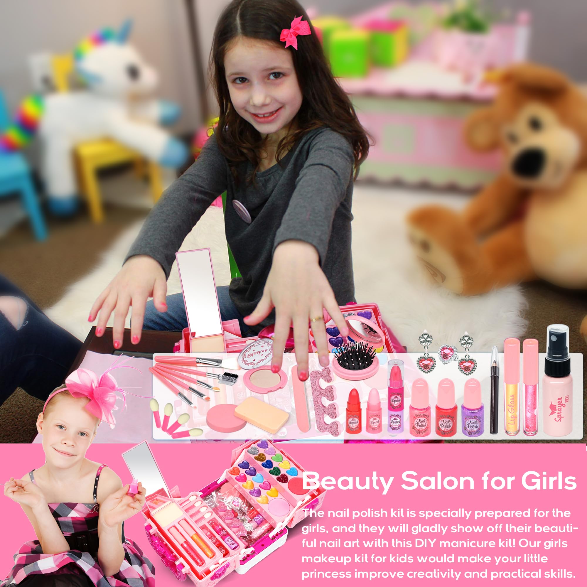 Amerrly kids makeup set foldable case for travel and storage
