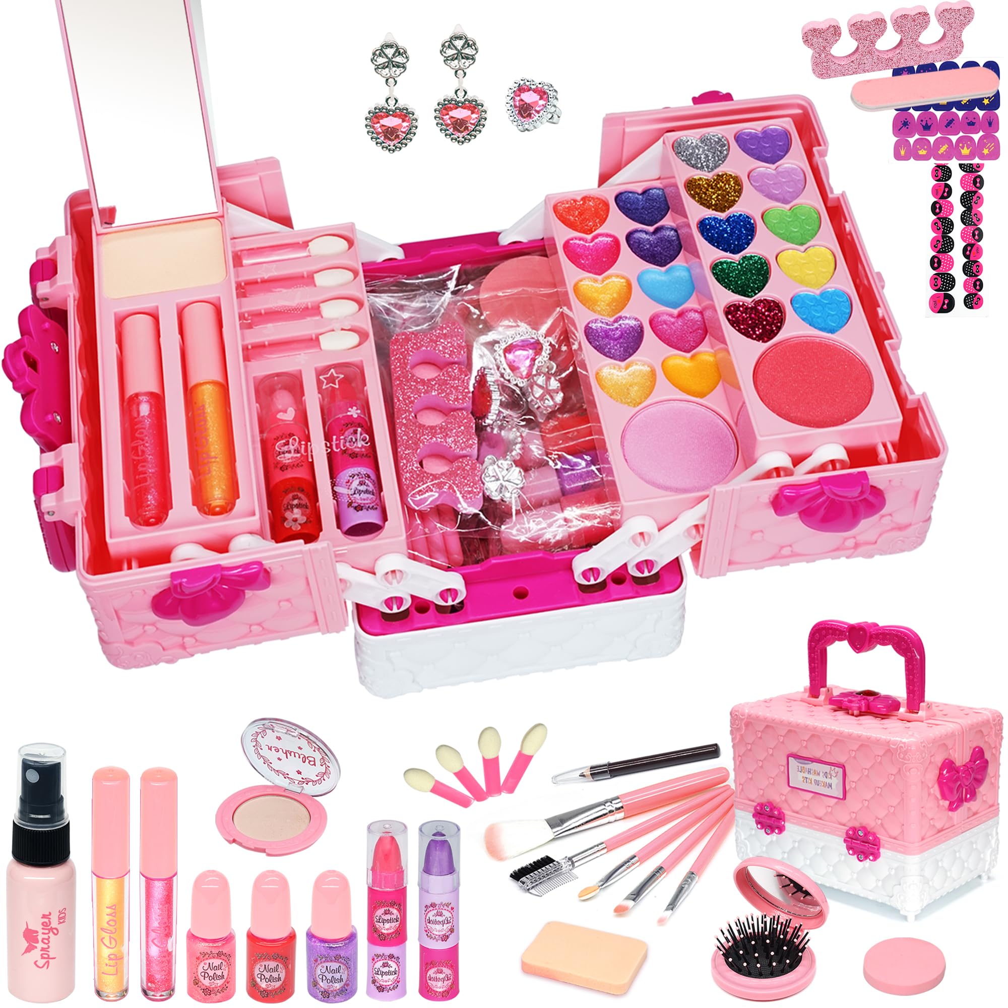 Amerrly kids makeup set pink case open for easy access during imaginative play