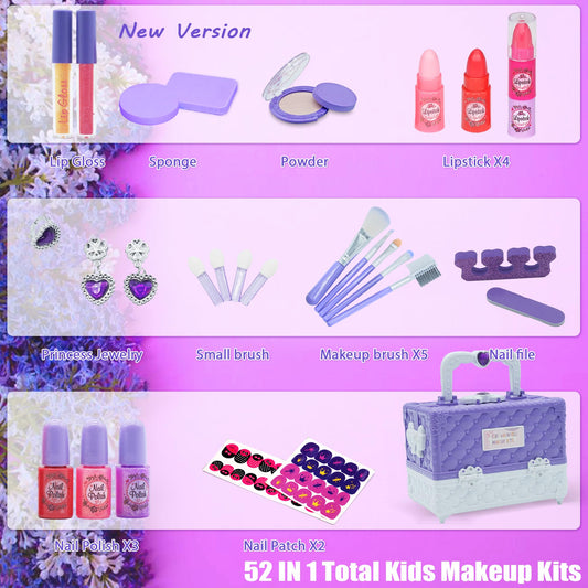Amerrly compact case open showing 52 makeup items and accessories.