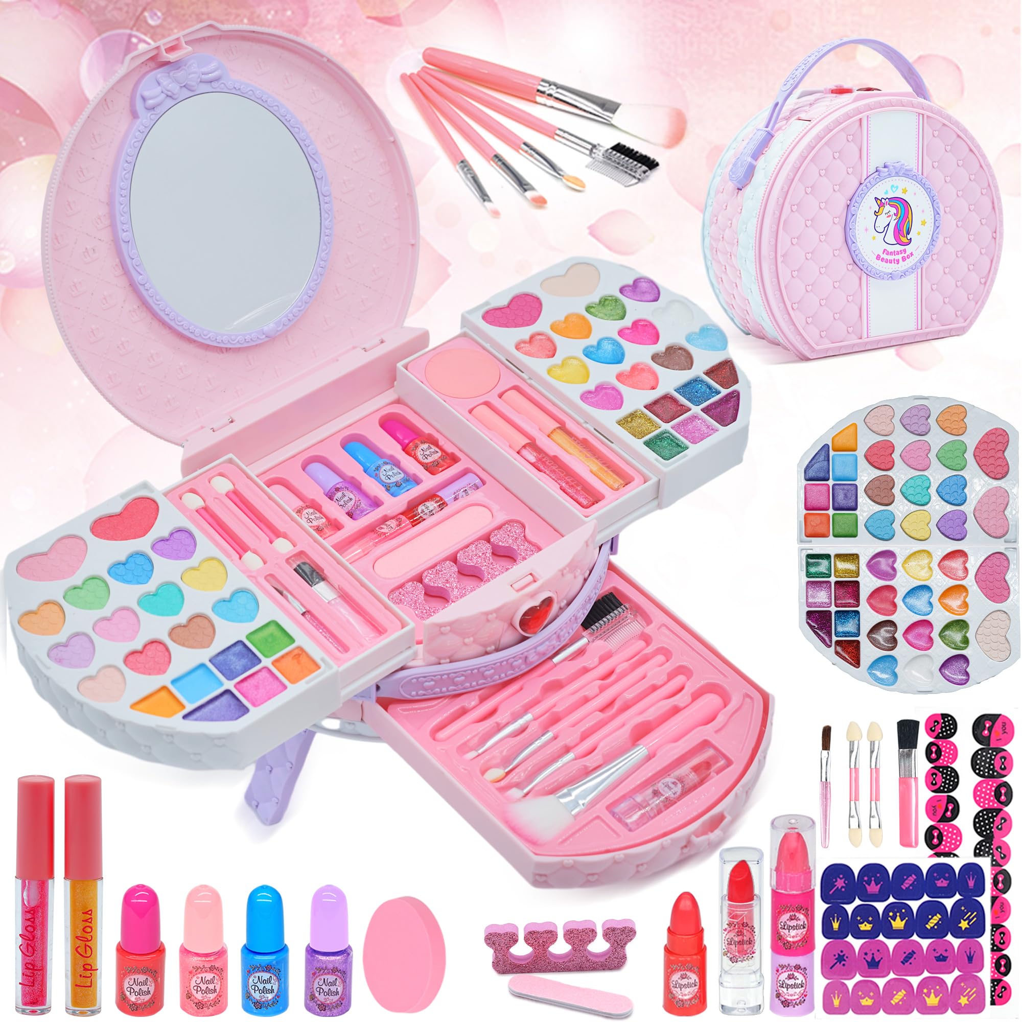 Amerrly kids makeup sets in pink-purple vanity case for imaginative play