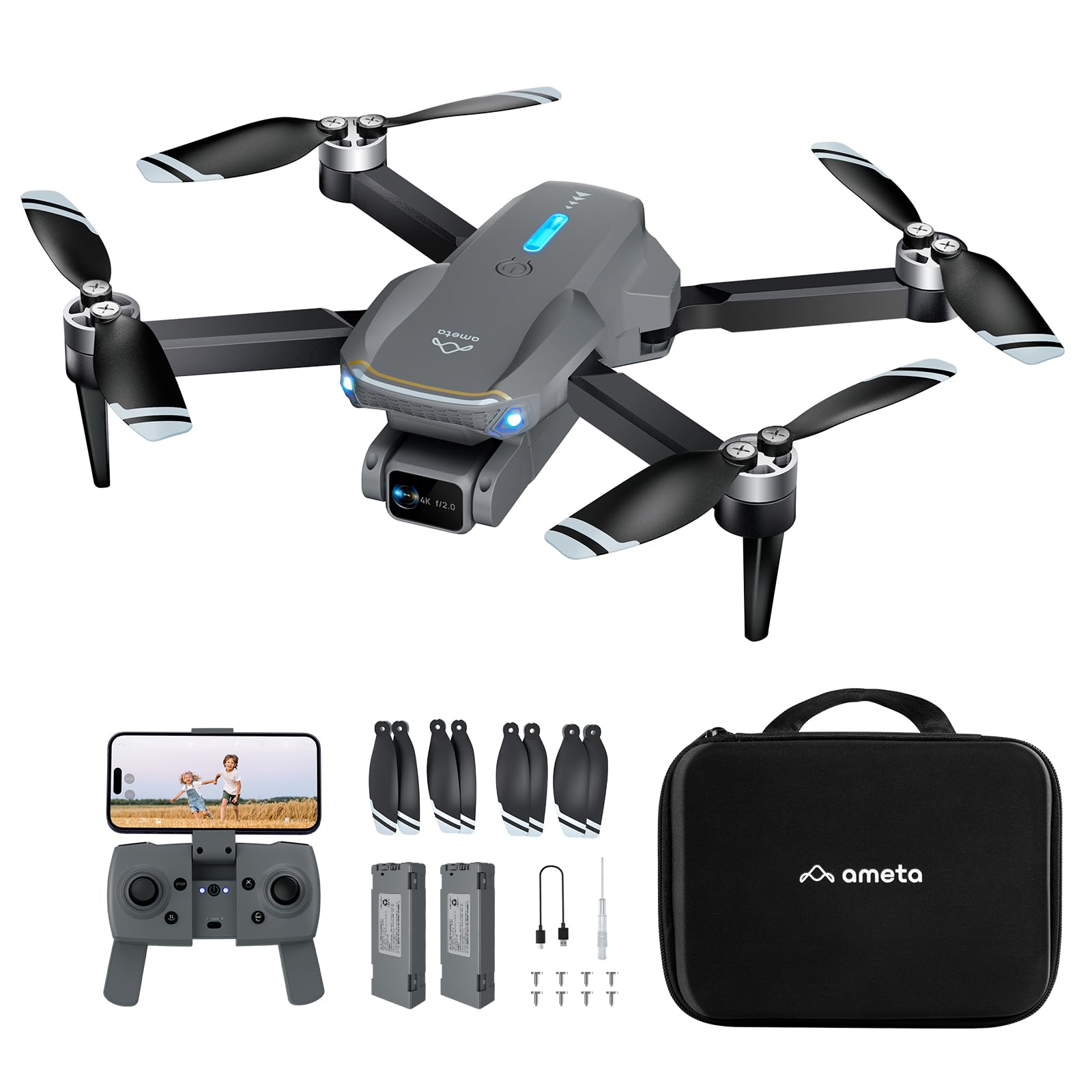 Ameta S20 Lite 4K camera front view delivers crisp aerial footage.