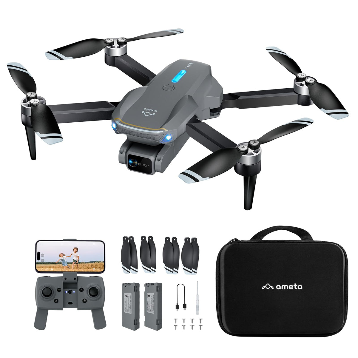 Ameta S20 Lite 4K camera front view delivers crisp aerial footage.