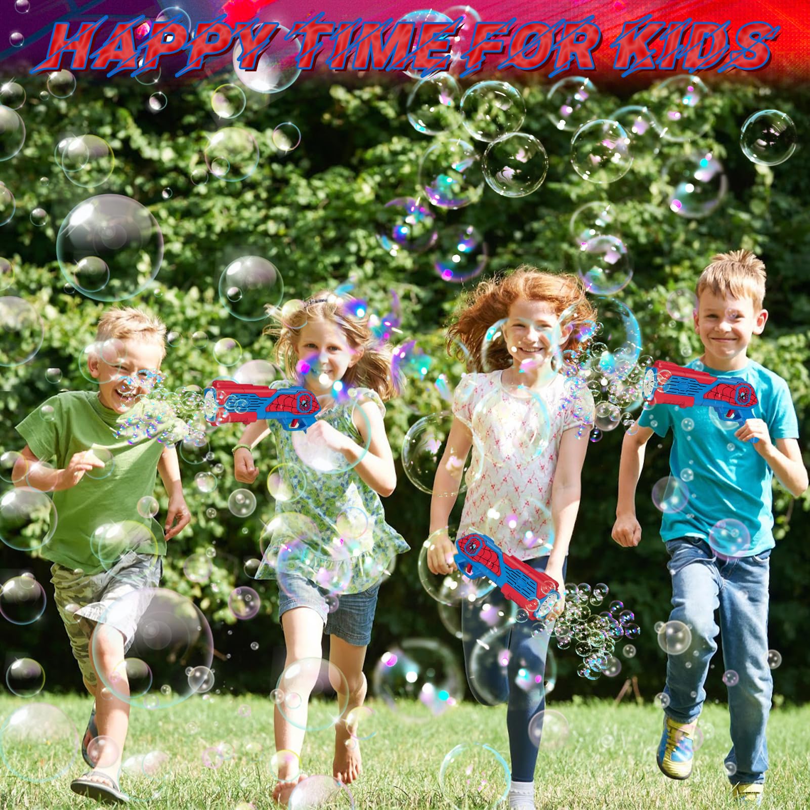 Amiabling Spider-Bubble Gun displaying 12 nozzles for a dynamic backyard bubble show.