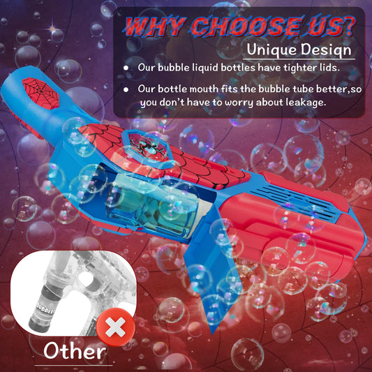 Child holding the Amiabling Spider-Bubble Gun for safe, mess-free bubble fun.